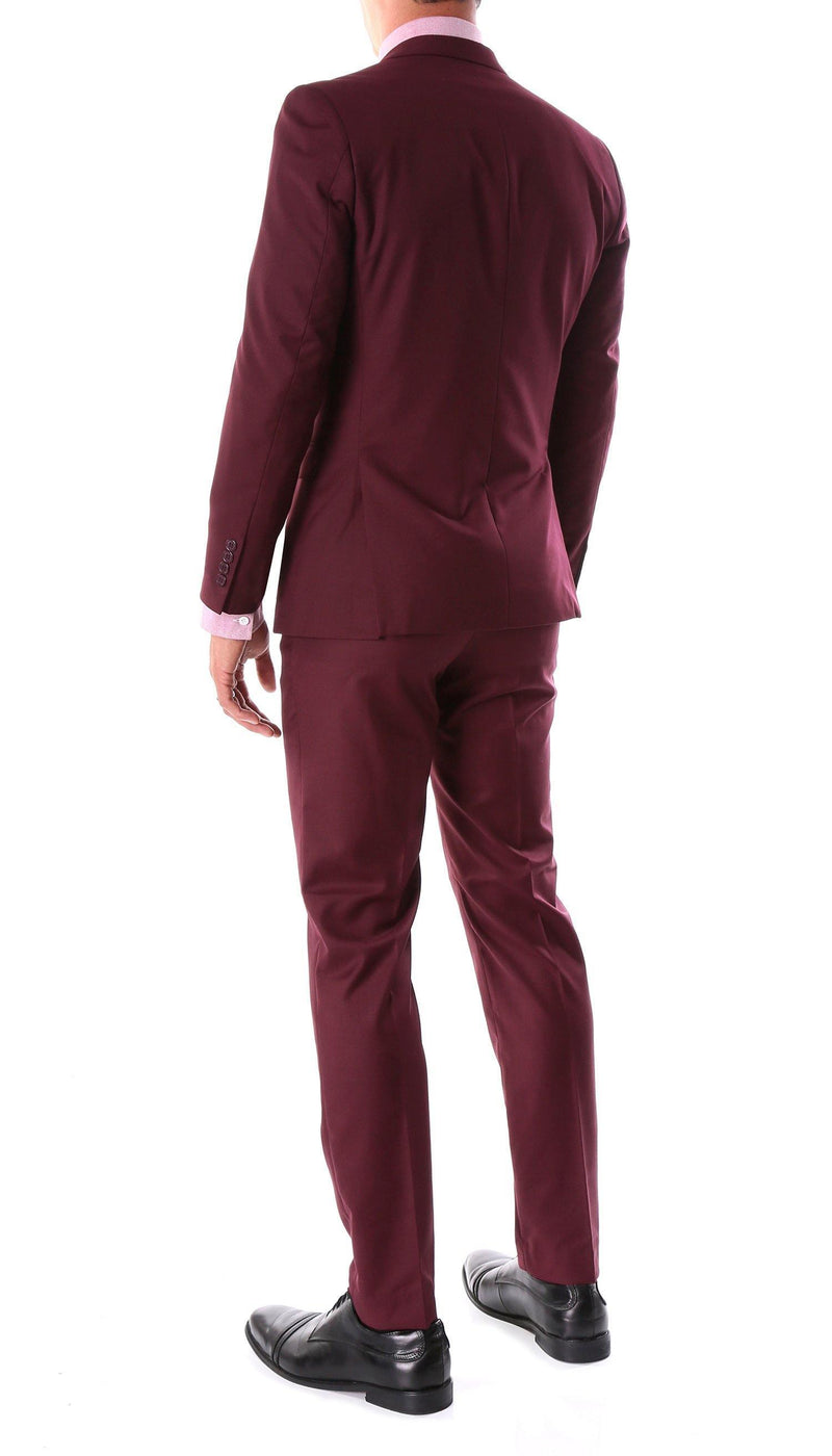 Oslo Collection - Slim Fit 2 Piece Suit Color Burgundy - Upscale Men's Fashion
