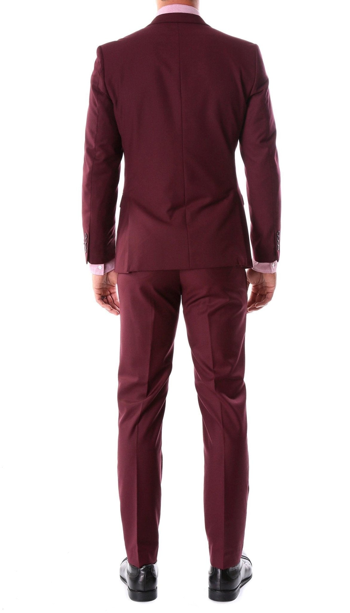 Oslo Collection - Slim Fit 2 Piece Suit Color Burgundy - Upscale Men's Fashion