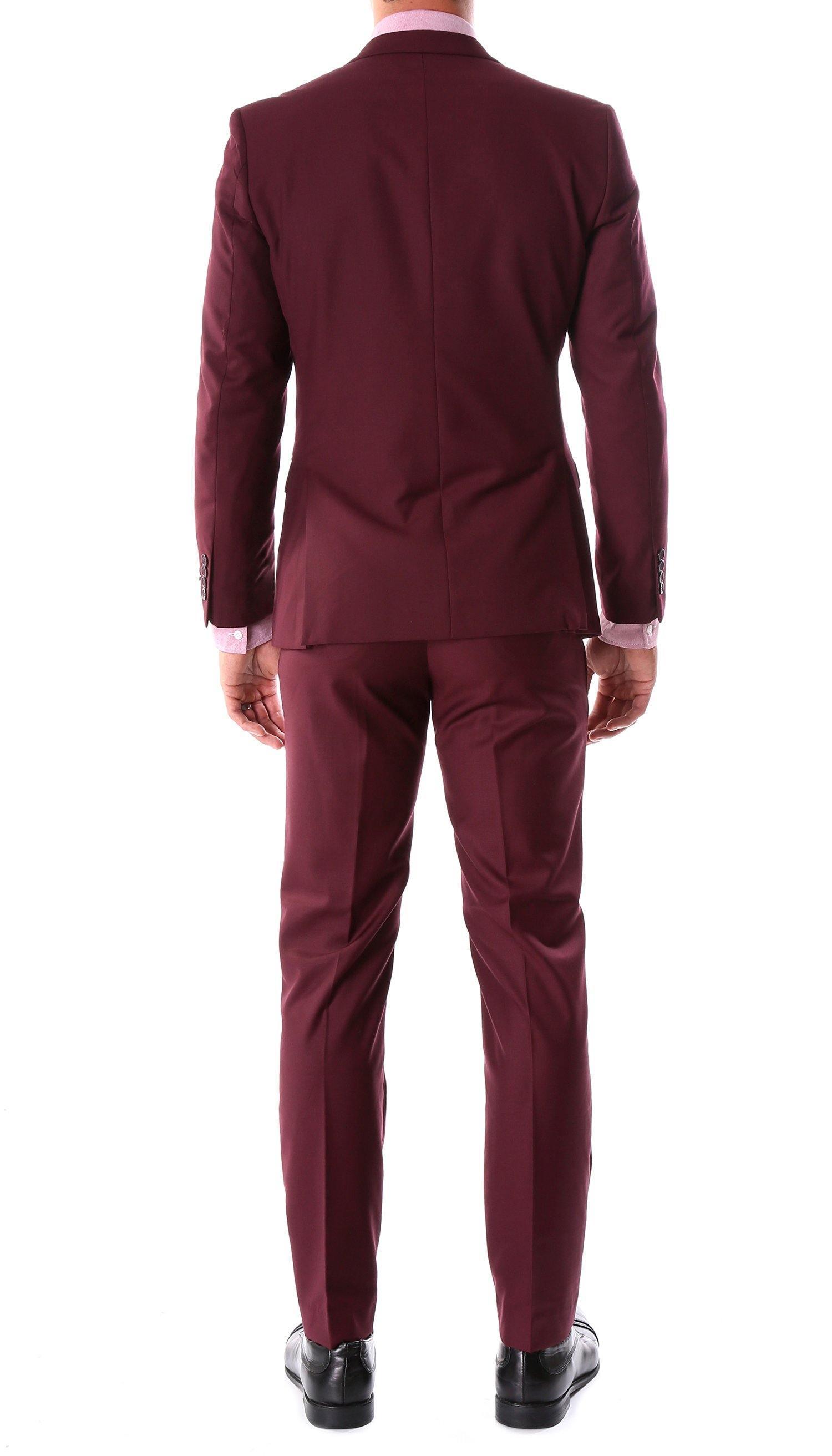 Oslo Collection - Slim Fit 2 Piece Suit Color Burgundy - Upscale Men's Fashion
