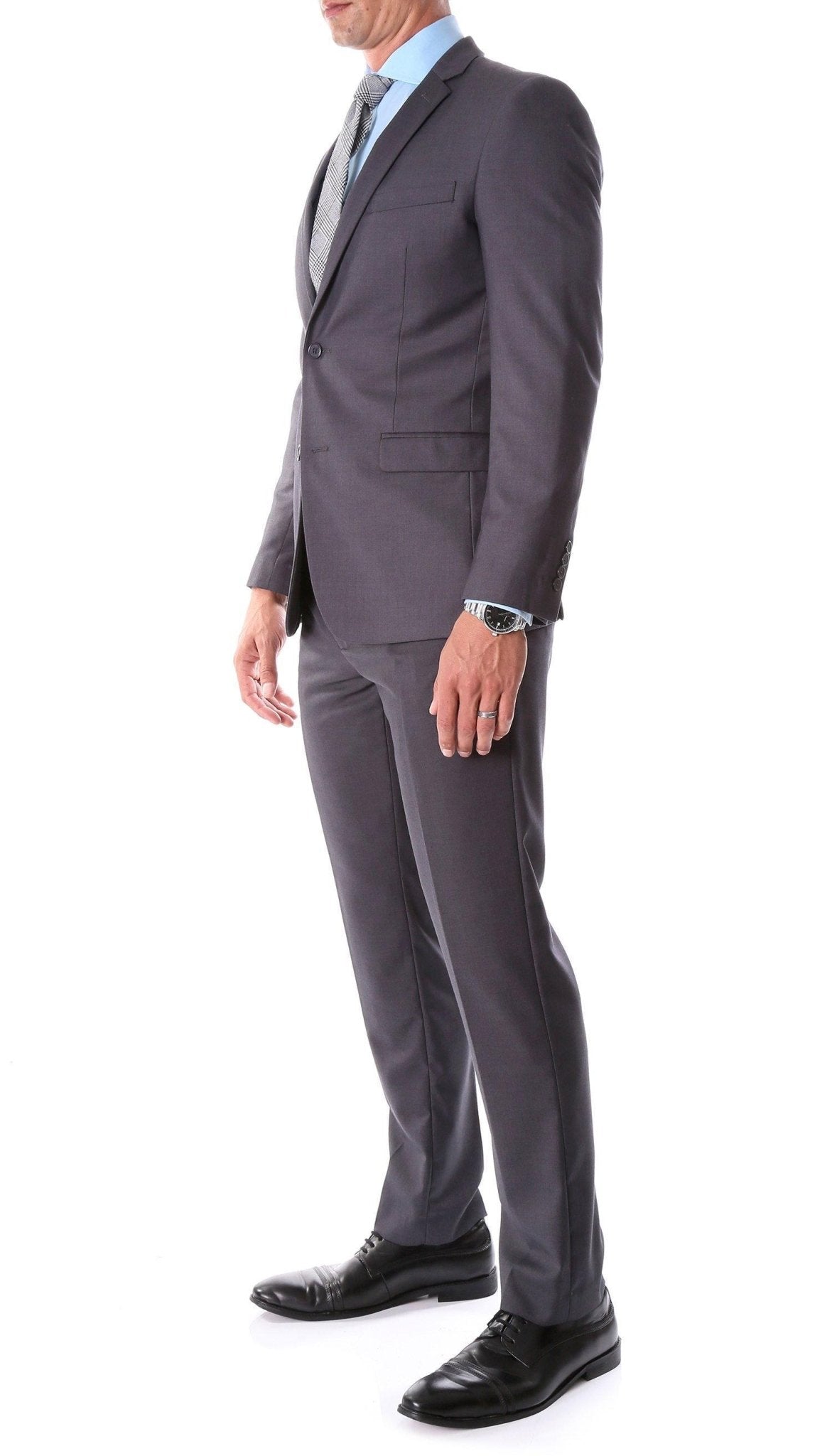 Oslo Collection - Slim Fit 2 Piece Suit Color Dark Grey - Upscale Men's Fashion