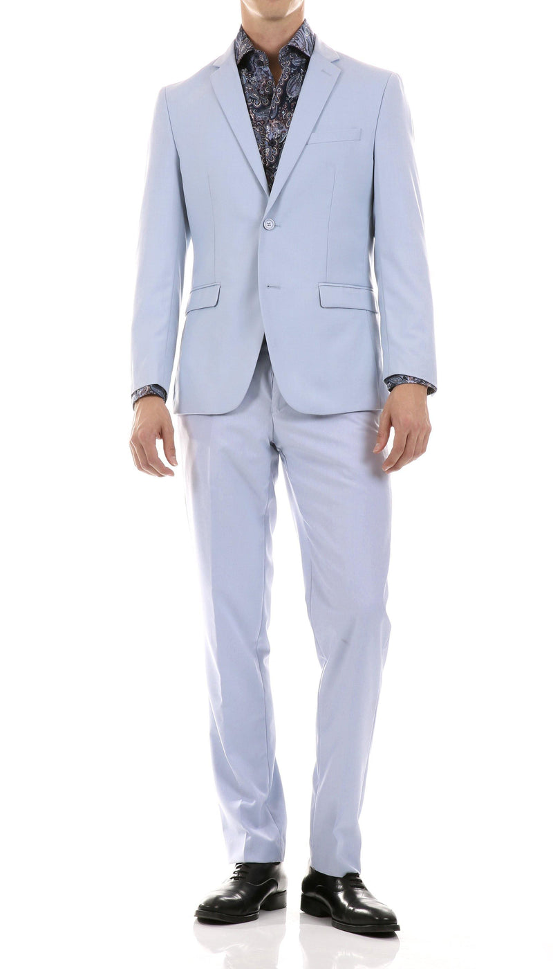 Oslo Collection - Slim Fit 2 Piece Suit Color Sky Blue - Upscale Men's Fashion