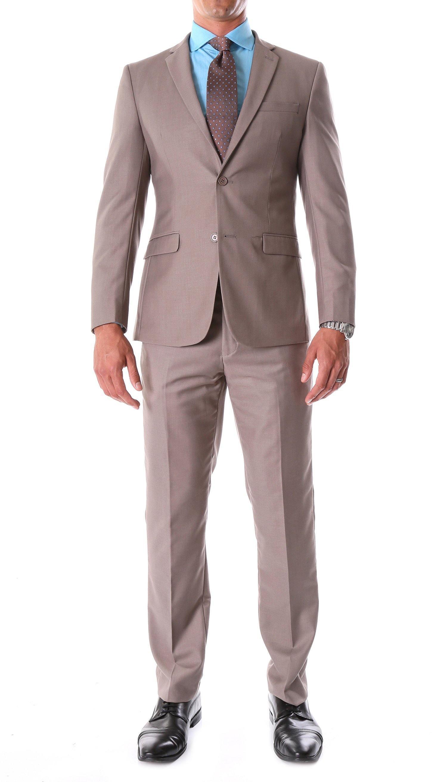 Oslo Collection - Slim Fit 2 Piece Suit Color Taupe - Upscale Men's Fashion