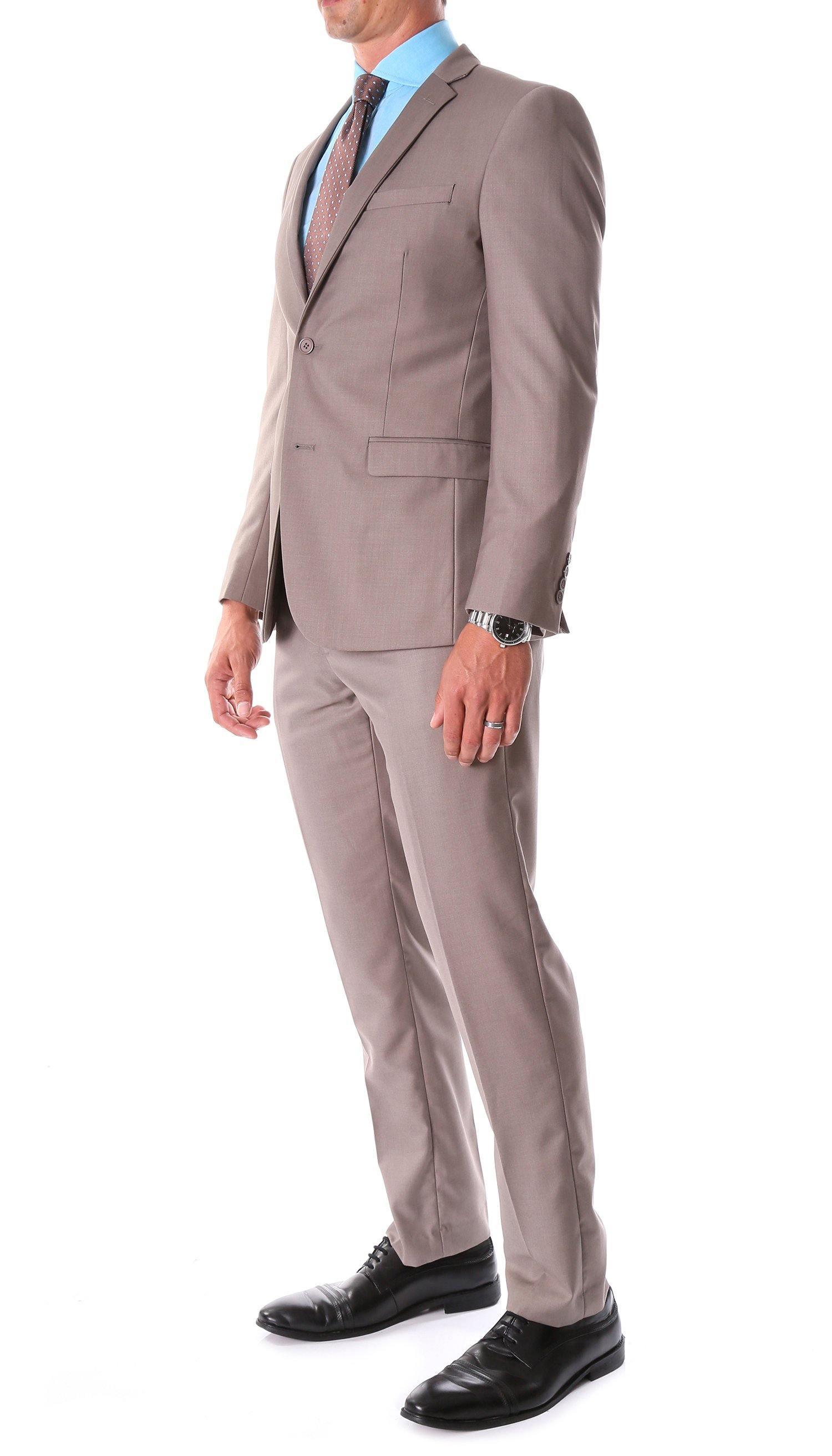 Oslo Collection - Slim Fit 2 Piece Suit Color Taupe - Upscale Men's Fashion