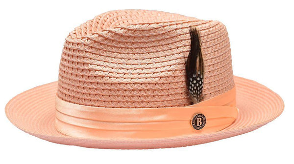 Peach Fedora Braided Straw Hat - Upscale Men's Fashion