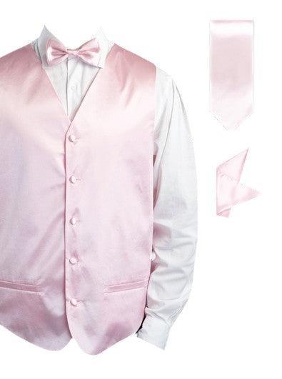 Pink Satin Tuxedo Vest Set - Upscale Men's Fashion