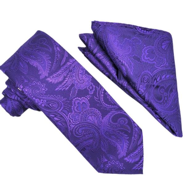 Purple Paisley Tie and Hanky Set - Upscale Men's Fashion
