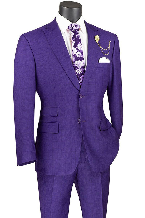 Purple Windowpane 2 Piece Modern Fit Suit - Upscale Men's Fashion