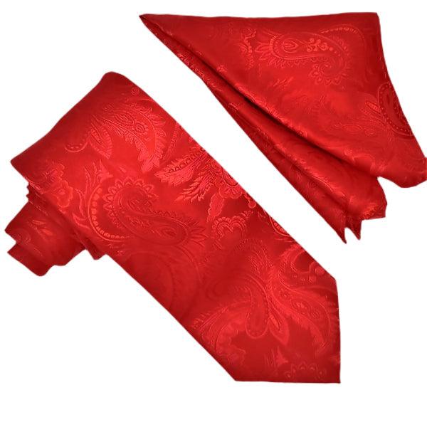 Red Paisley Tie and Hanky Set - Upscale Men's Fashion