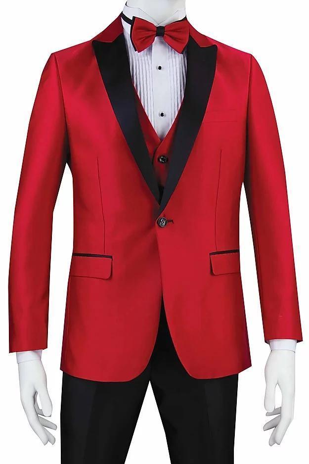 Red Tuxedo Slim Fit with Black Peak Lapel & Black Pants - Upscale Men's Fashion