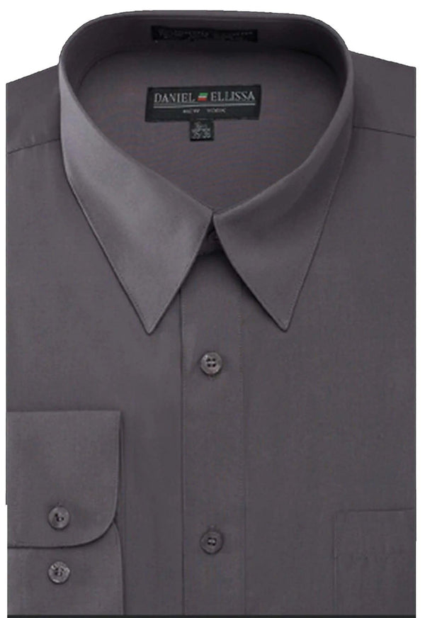Regular Fit Point Collar Dress Shirt, Charcoal - Upscale Men's Fashion