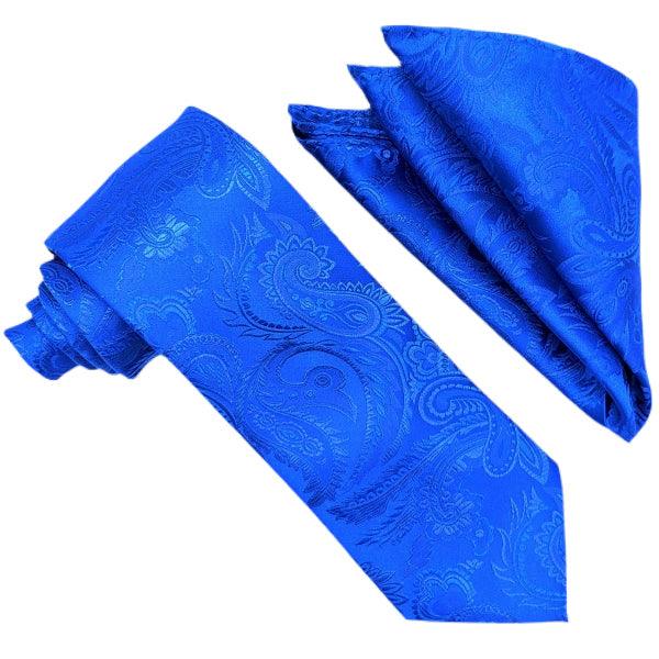 Royal Blue Paisley Tie and Hanky Set - Upscale Men's Fashion