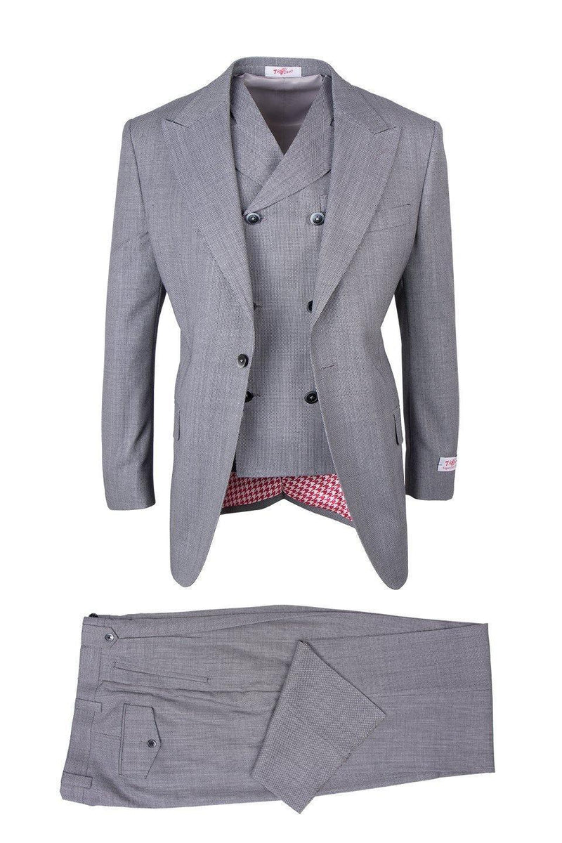 San Giovesse Light Gray Birdseye, Pure Wool, Wide Leg  Vested Suit