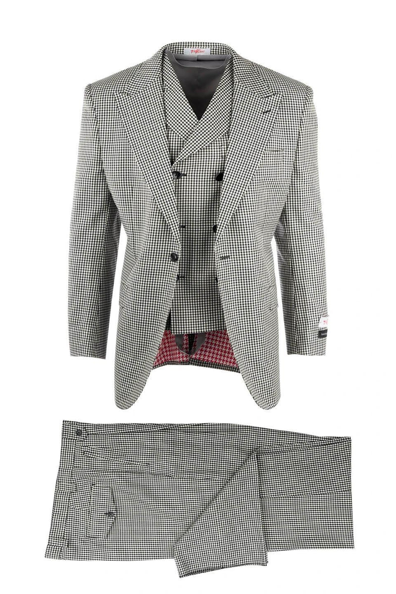 San Giovesse Three Piece Suit Black and White Check with Wide Leg Pants