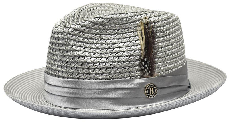 Silver Grey Fedora Braided Straw Hat - Upscale Men's Fashion