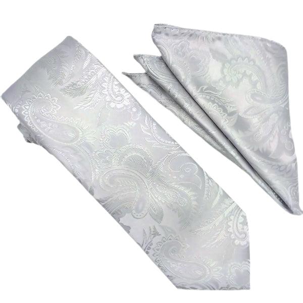 Silver Paisley Tie and Hanky Set - Upscale Men's Fashion