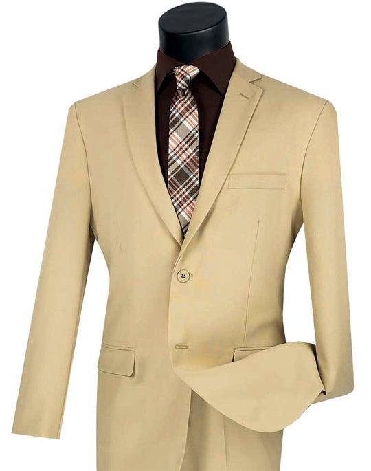 Slim Fit 2 Piece Suit, Beige - Upscale Men's Fashion