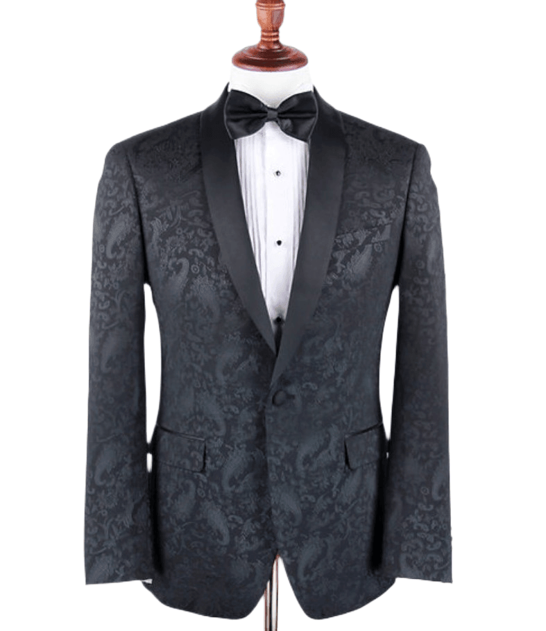 Slim Fit Shawl Lapel Dinner Jacket, Black Paisley - Upscale Men's Fashion