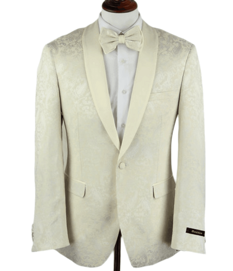 Slim Fit Shawl Lapel Dinner Jacket, Cream Paisley - Upscale Men's Fashion