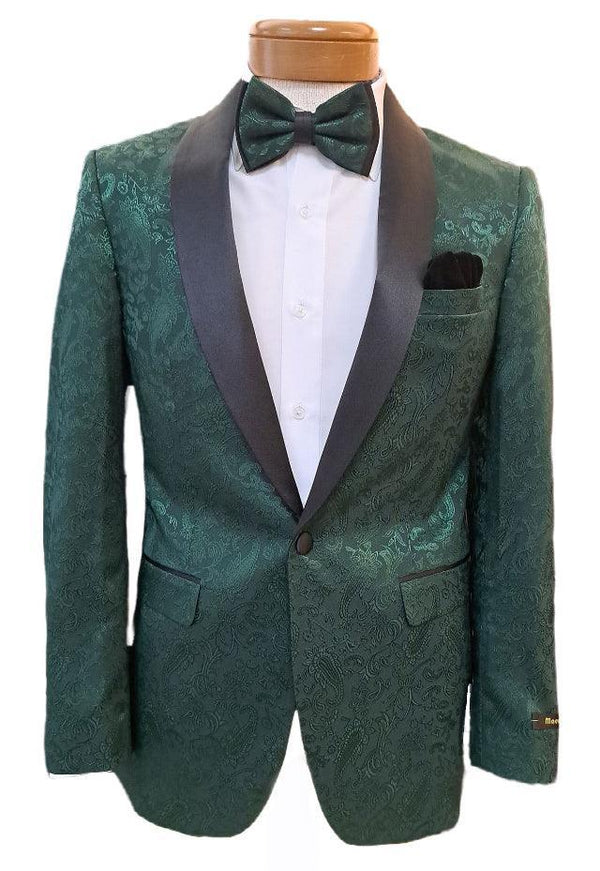 Slim Fit Shawl Lapel Dinner Jacket, Green Paisley - Upscale Men's Fashion