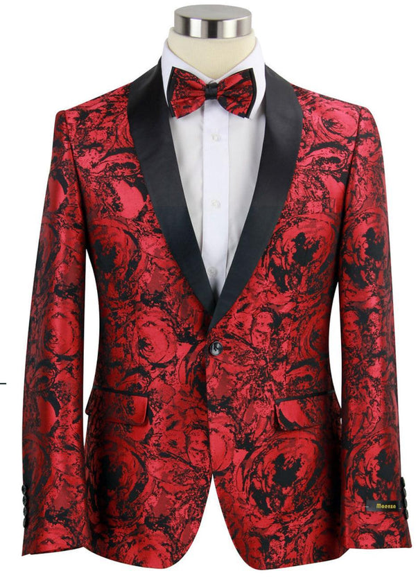Slim Fit Shawl Lapel Dinner Jacket, Red and Black Floral - Upscale Men's Fashion