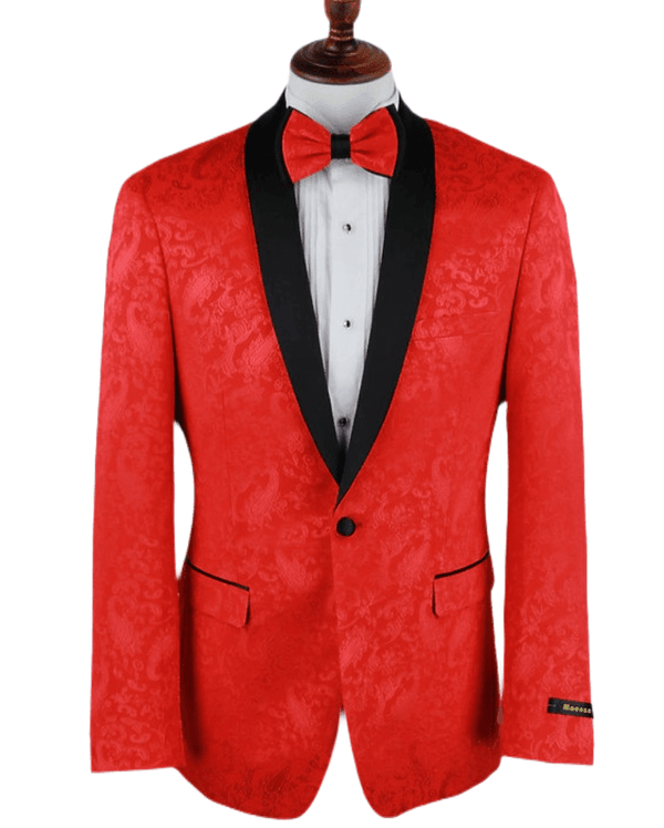 Slim Fit Shawl Lapel Dinner Jacket, Red Paisley - Upscale Men's Fashion