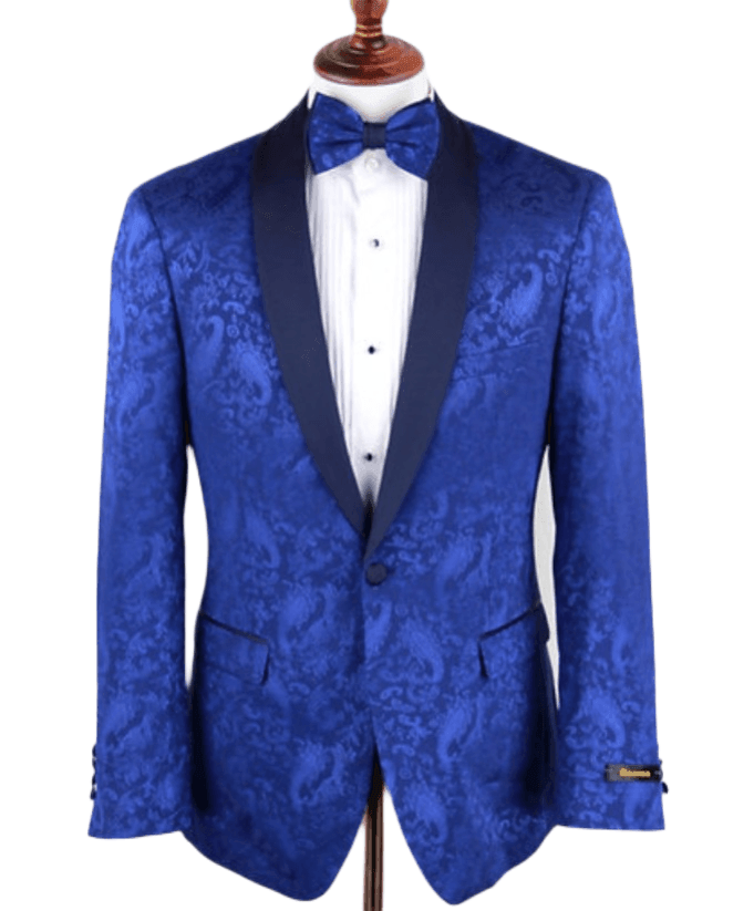 Slim Fit Shawl Lapel Dinner Jacket, Royal Blue Paisley - Upscale Men's Fashion