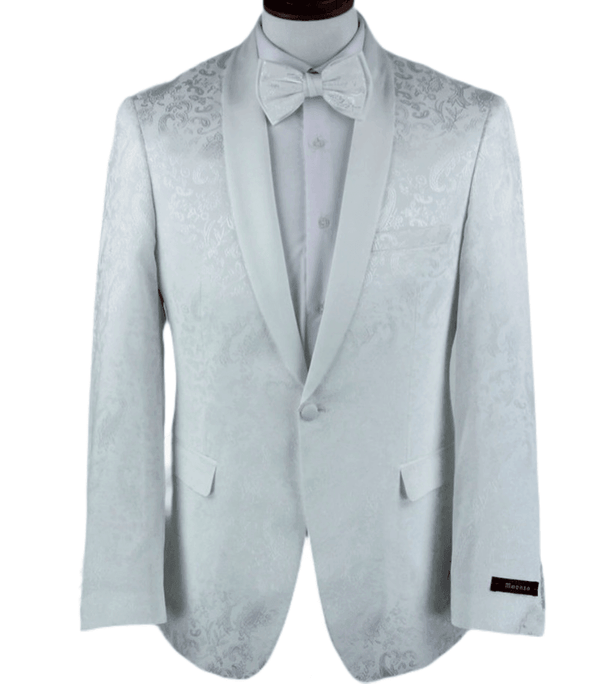 Slim Fit Shawl Lapel Dinner Jacket, White Paisley - Upscale Men's Fashion