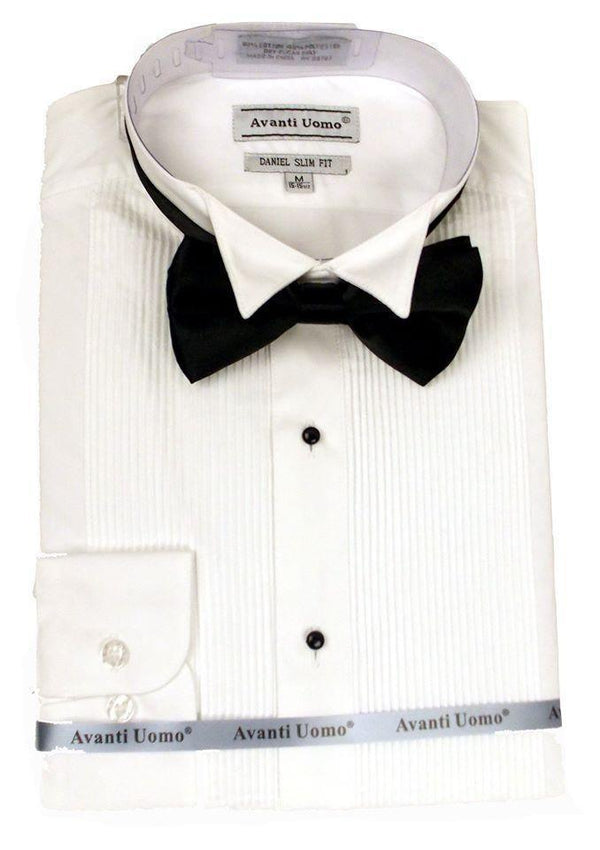 Slim Fit Tuxedo Shirt Color White with Black Bow - Upscale Men's Fashion