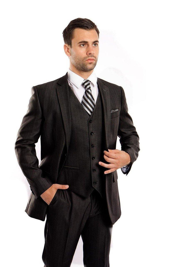 Tazio Collection-Black Textured 3 Piece Suit - Upscale Men's Fashion