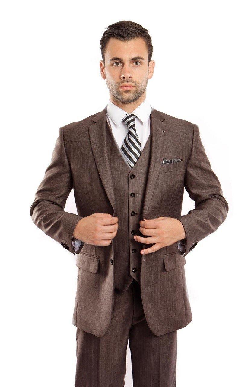 TAZIO COLLECTION-BROWN TEXTURED 3 PIECE SUIT - Upscale Men's Fashion