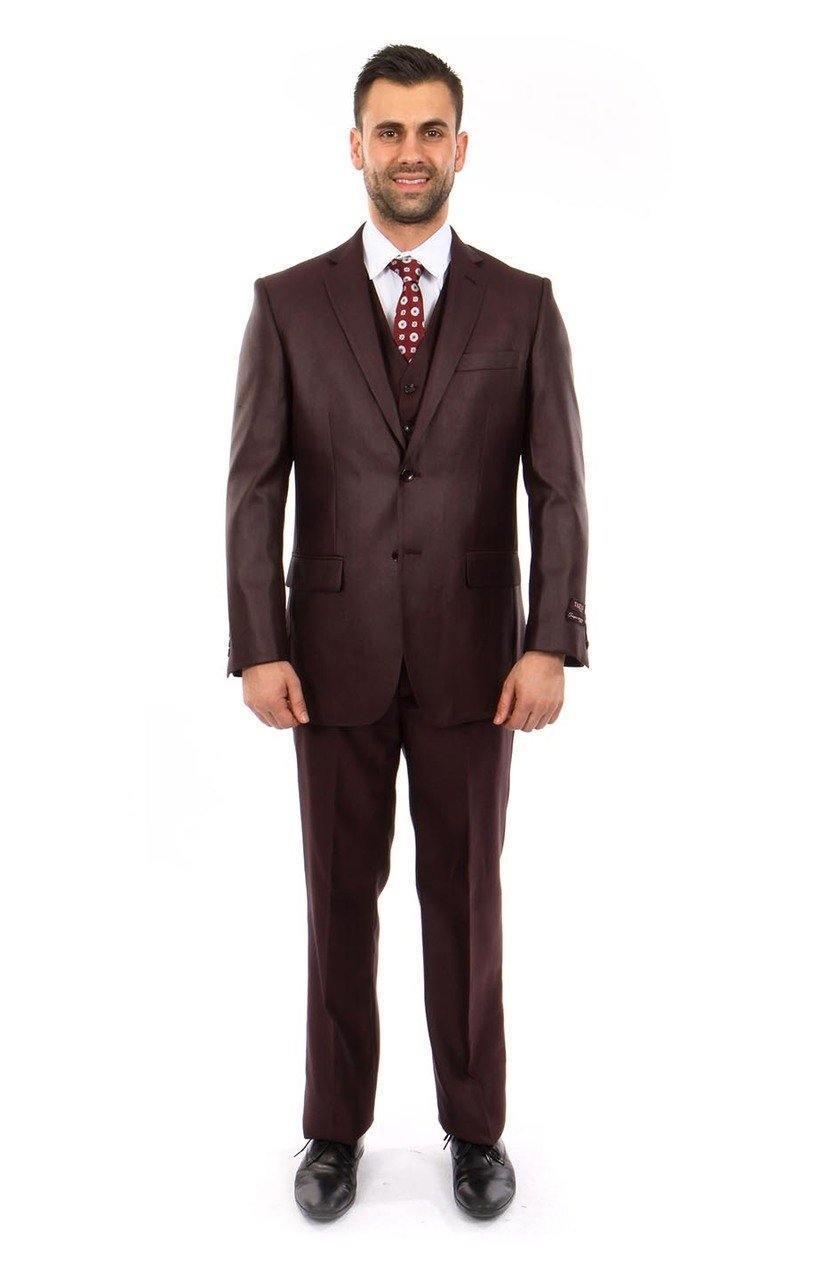 TAZIO COLLECTION-BURGUNDY TEXTURED 3 PIECE SUIT - Upscale Men's Fashion