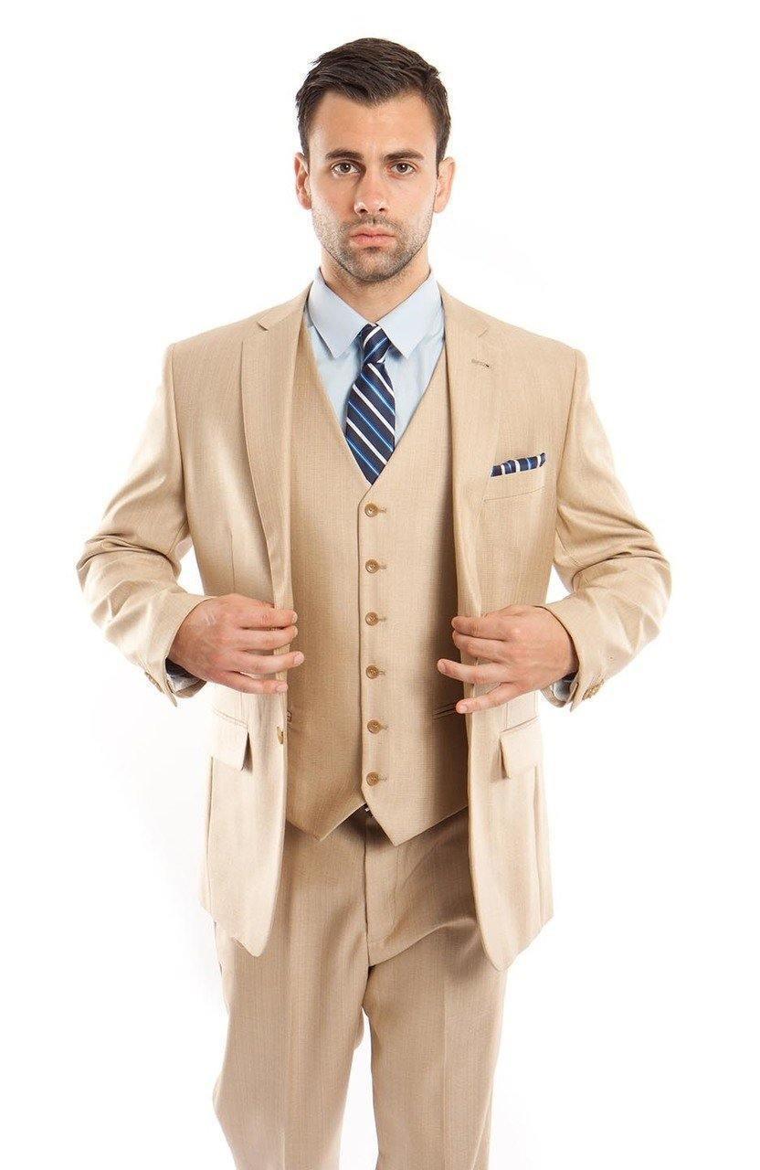 TAZIO COLLECTION-LIGHT BEIGE TEXTURED 3 PIECE SUIT - Upscale Men's Fashion