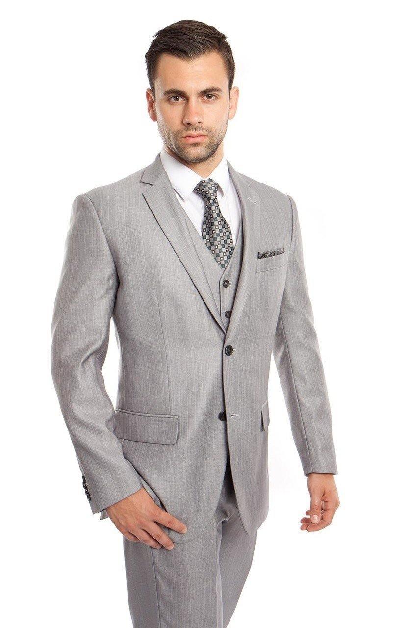 TAZIO COLLECTION-LIGHT GREY TEXTURED 3 PIECE SUIT - Upscale Men's Fashion