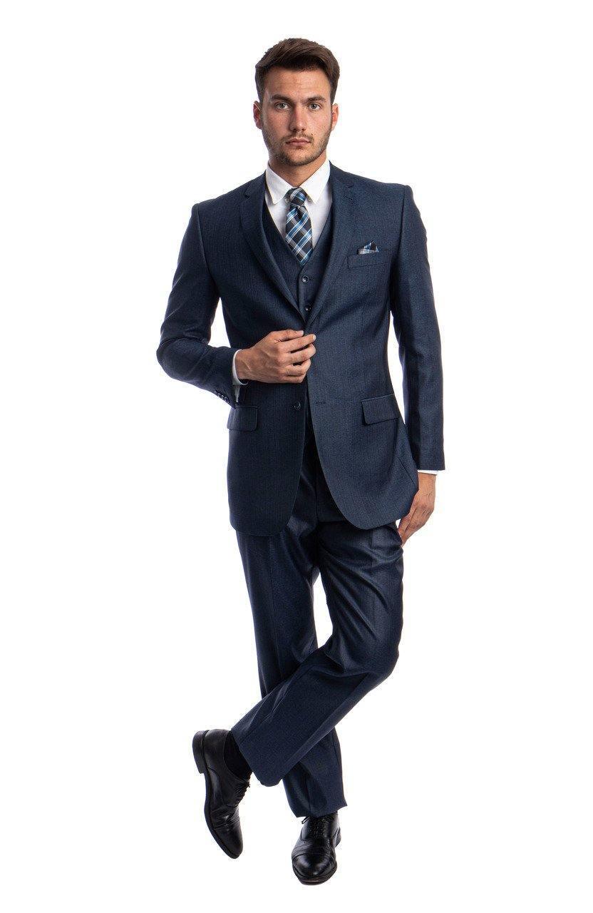 TAZIO COLLECTION-NAVY TEXTURED 3 PIECE SUIT - Upscale Men's Fashion