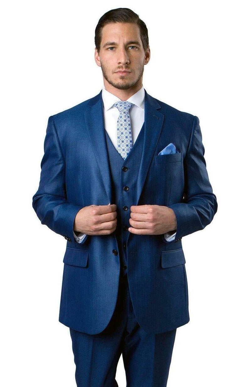 TAZIO COLLECTION-STEEL BLUE TEXTURED 3 PIECE SUIT - Upscale Men's Fashion