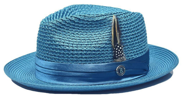 Teal Fedora Braided Straw Hat - Upscale Men's Fashion