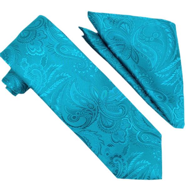 Teal Paisley Tie and Hanky Set - Upscale Men's Fashion