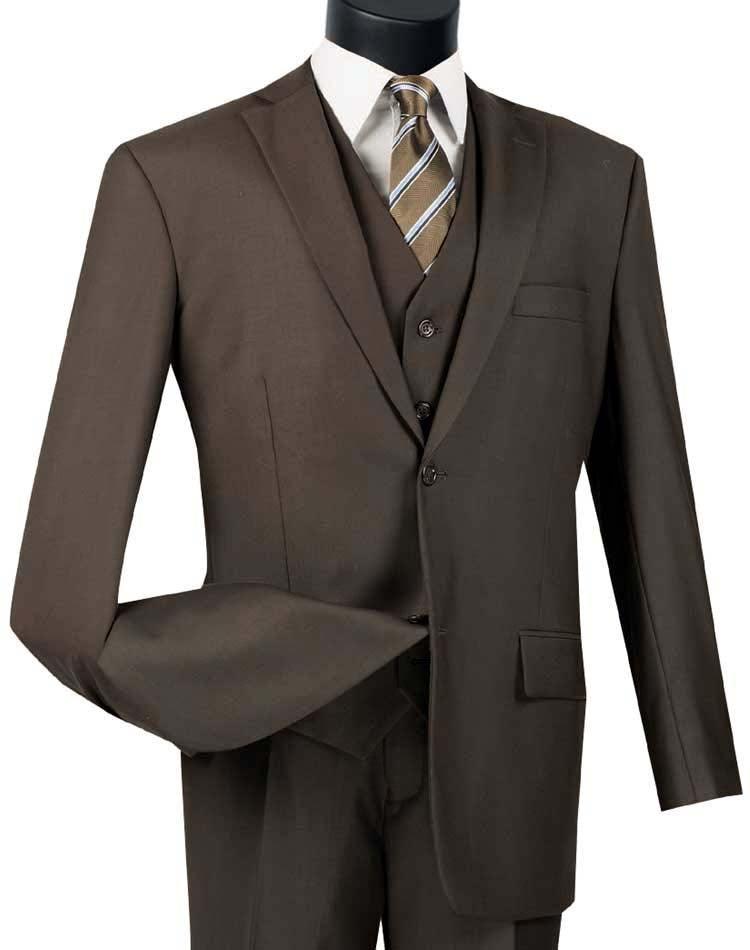 Three Piece Classic Fit Vested Suit Color Brown - Upscale Men's Fashion