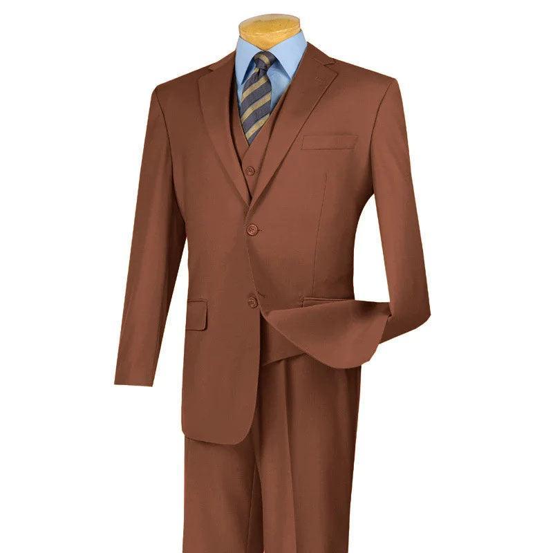 Three Piece Classic Fit Vested Suit Color Cognac - Upscale Men's Fashion