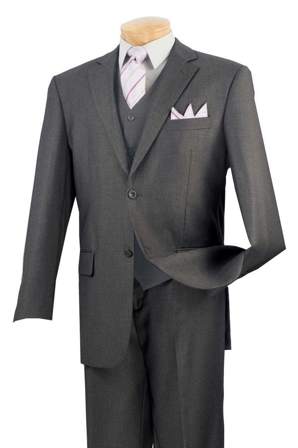 Three Piece Classic Fit Vested Suit Color Heather Gray - Upscale Men's Fashion
