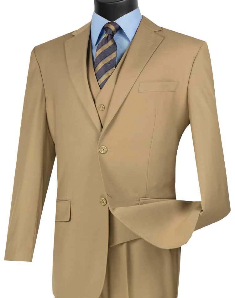 Three Piece Classic Fit Vested Suit Color Khaki - Upscale Men's Fashion