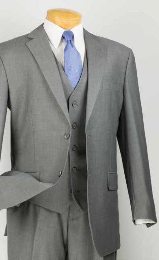 Three Piece Classic Fit Vested Suit Color Medium Gray - Upscale Men's Fashion