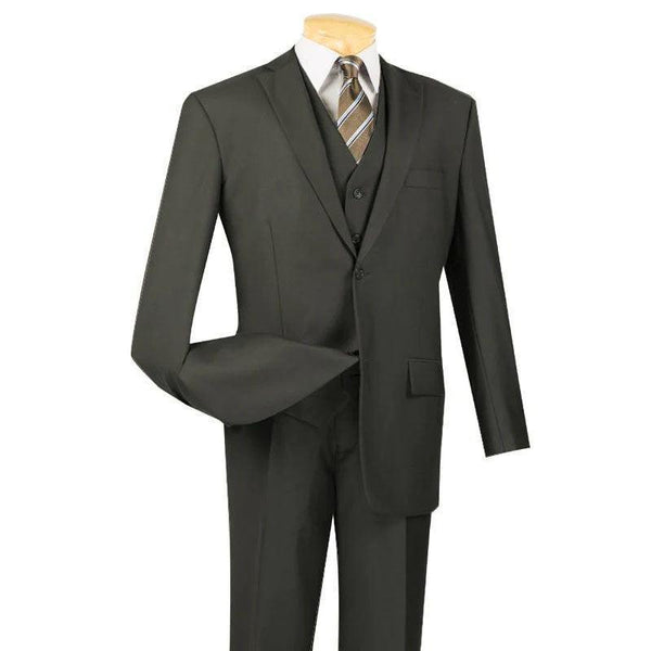 Three Piece Classic Fit Vested Suit Color Olive - Upscale Men's Fashion