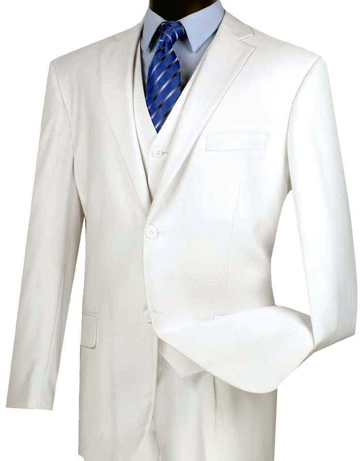 Three Piece Classic Fit Vested Suit, White - Upscale Men's Fashion