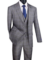 Three Piece Glen Plaid Gray Suit - Upscale Men's Fashion