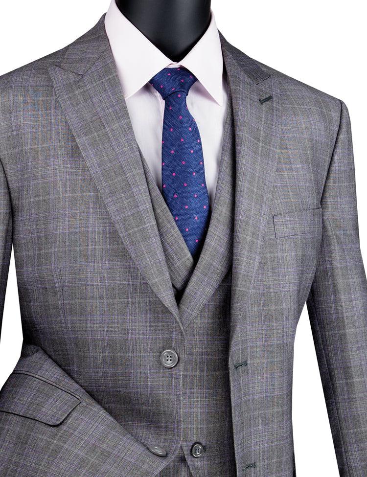 Three Piece Glen Plaid Gray Suit - Upscale Men's Fashion
