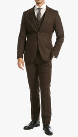 Tweed Men's Slim Fit 3 Piece Suit in Cognac - Upscale Men's Fashion
