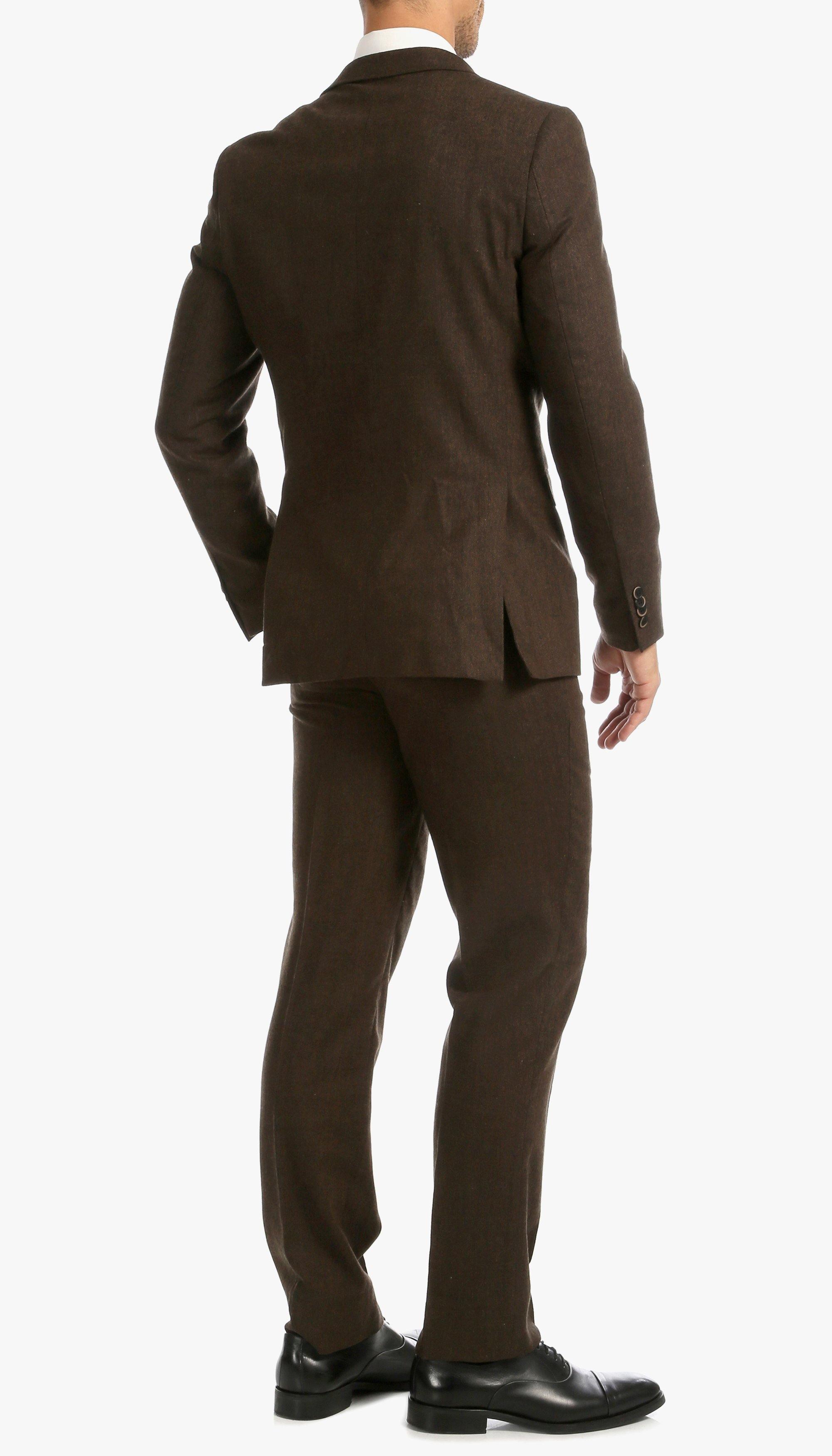 Tweed Men's Slim Fit 3 Piece Suit in Cognac - Upscale Men's Fashion