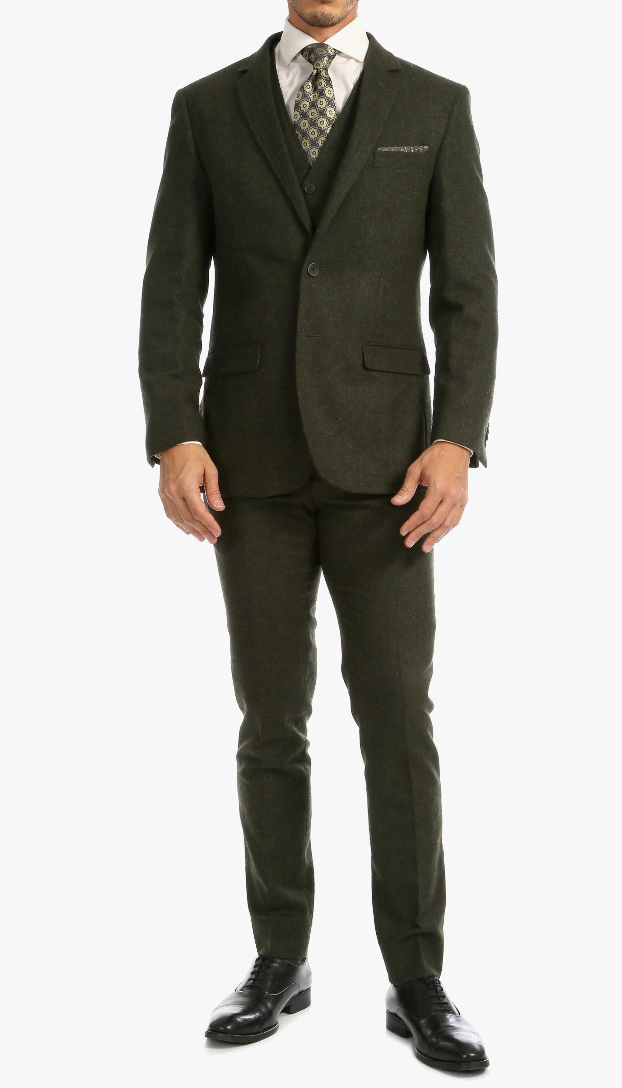 Tweed Men's Slim Fit 3 Piece Suit in Green - Upscale Men's Fashion