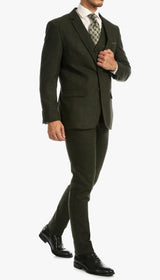 Tweed Men's Slim Fit 3 Piece Suit in Green - Upscale Men's Fashion
